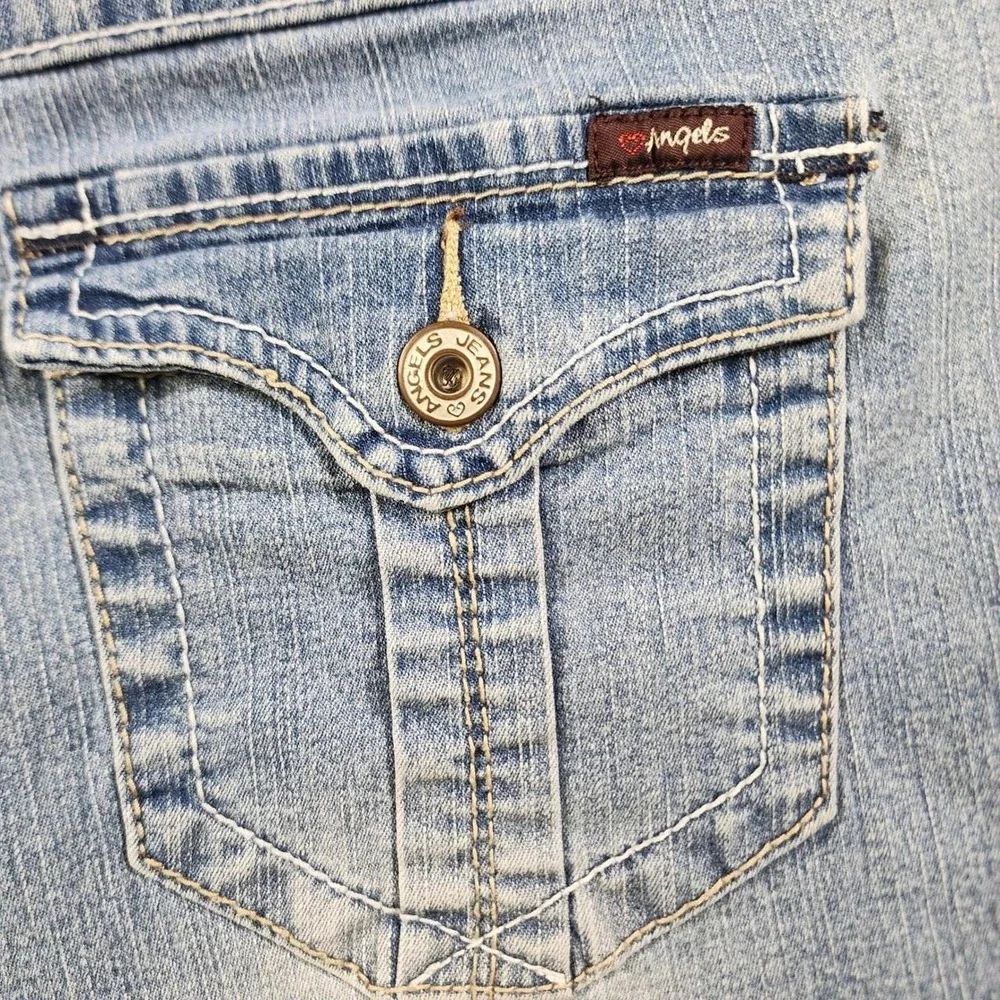 Angels Jeans Y2K Denim Bermuda Shorts 14 Light Wash Cuffed Jorts Flap Pockets